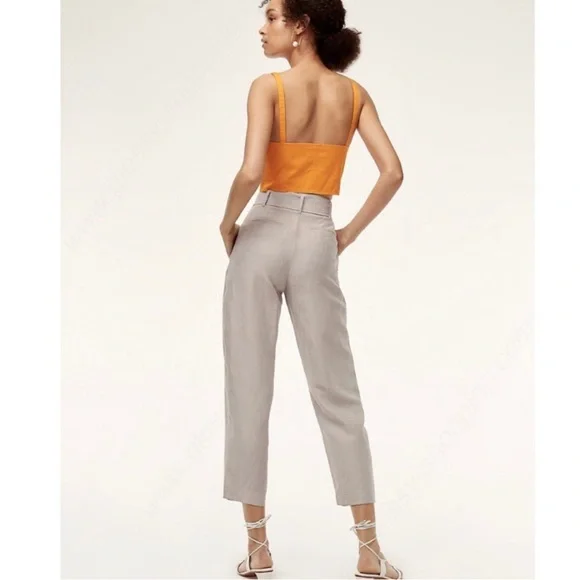Aritzia Wilfred Jallade Tie Front High Rise Linen Blend Trouser Pant Pink size 6 - Picture 4 of 15